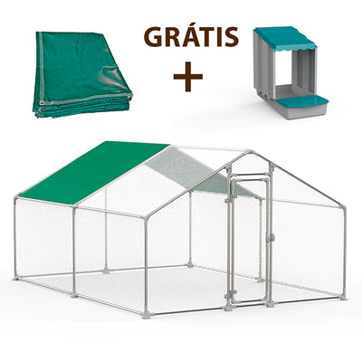Gallinero Exterior 4x3x2m (Estructura Fuerte) + OFERTA 1 funda impermeable +1 Nido 1 con recogida